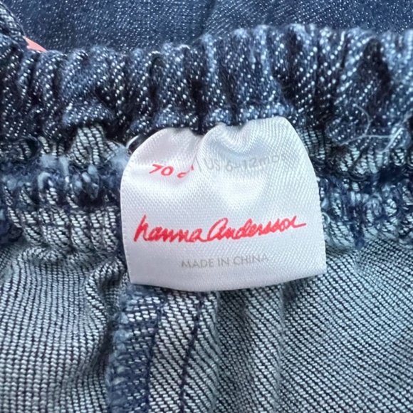 Hanna Andersson Girls Baby Embroidered Heart Denim Overalls Size 6 to 12 Months - Picture 5 of 7